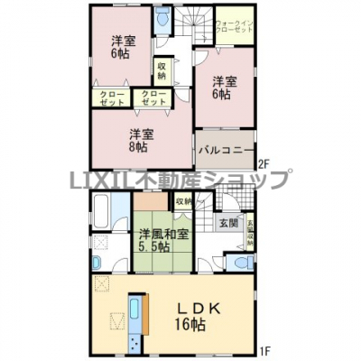 �@�y�Ԏ��}�z�Ԏ��}�ł��B1�K�ɂ�LDK�Ȃ���Řa���t���B�S�������[�����̂ق�2�K�ɂ͘L�������ɋ��p�̎��[�t���ł��B